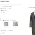 Captura de pantalla del configurador de trajes de la tienda online Tailor 4 less-