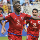 Diamanka celebra el gol en La Romareda que clasificaba el Numancia para la final del play off de ascenso en junio de 2018.