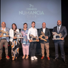 Foto de familia de los galardonados con el Premio Numancia en el Centro Cultural Palacio de la Audiencia.
