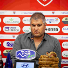 Álex Huerta en una comparecencia en la sala de prensa de Los Pajaritos.