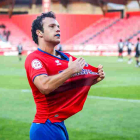 De Frutos celebra el gol que le marcaba al Sanse en la primera vuelta en Los Pajaritos.