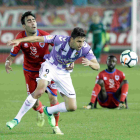 Escassi y Jaime Mata en la final por el ascenso a Primera División en junio de 2018.