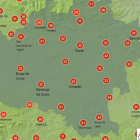 Mapa de Soria con las temperaturas previstas este jueves en la franja de las 18 horas.