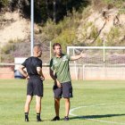 El técnico del Numancia, Aitor Calle, antes del encuentro ante Unionistas en Navaleno.