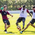 Varios jugadores del Numancia durante un entrenamiento de pretemporada.