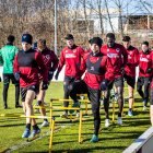 Los jugadores del Numancia en el entrenamiento de este lunes en la Ciudad Deportiva.