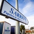 Cartel anunciador de la papelera Sarrió, en Almazán.