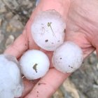 Bolas de granizo recogidas en la tarde de este lunes en Oteruelos.