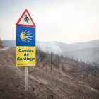 Zona calcinada tras el paso del incendio forestal, a 17 de agosto de 2025, en Quiroga, Lugo.