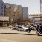 Zona de aparcamiento provisional en el Hospital Santa Bárbara de Soria.