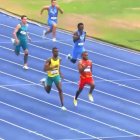 David José Pineda comanda la semifinal del 200 del Mundial Virtus ya en la recta de meta y antes de regular el ritmo.