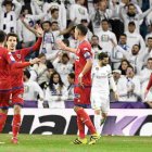Guillermo celebra uno de sus dos goles con el Numancia en la visita al Santiago Bernabéu en la Copa del Rey en enero de 2018.