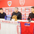 Álex Huerta en la presentación de Iván Martínez y Álex Escardó como refuerzos del Numancia