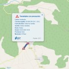 Aviso de la DGT sobre el tramo de carretera afectado por inundación.