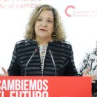 La presidenta de los socialistas europeos, Iratxe García, en el acto de hoy con el PSOE de Soria.
