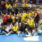 Alegría de los jugadores del BM Soria tras la importante victoria del sábado ante Alcobendas.