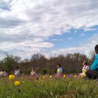 Varias personas participan en un "baño de bosque”, una práctica que busca acompañar a las personas a reconectar con la naturaleza a través de los sentidos