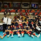 El combinado nacional Sub18, con David Maján y Víctor Chamarro, celebra el triunfo ante Alemania.