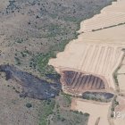 Superficie afectada por el incendio junto a un parque eólico en Conquezuela (Miño de Medinaceli).