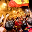 Explosión de alegría en la Plaza Mayor de Soria tras proclamarse España campeona del mundo.