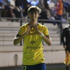 El nuevo refuerzo numantino celebra un gol con Las Palmas C.