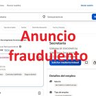 Detalle del anuncio fraudulento aparecido en el portal Indeed.