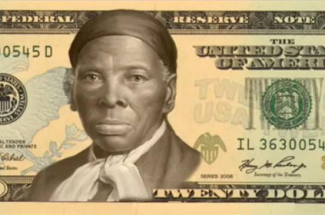 Billete simulado de 20 dólares con la imagen de Harriet Tubman.-
