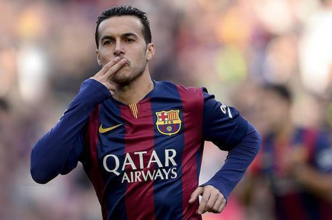 Pedro celebra un gol, en un partido del Barça la pasada temporada.-AFP / JOSEP LAGO