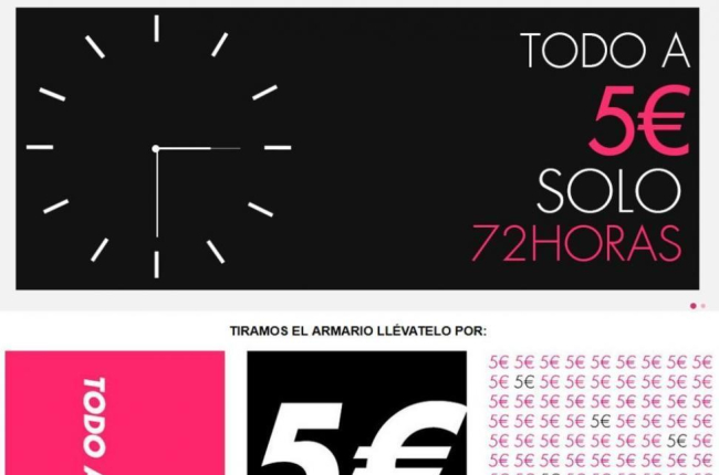 Captura de la página web de El Armario de la Tele, ofreciendo sus productos a 5 euros, durante 72 horas.-