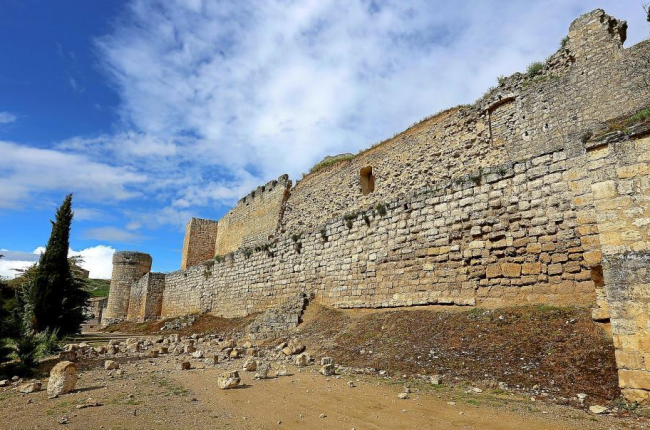 Una imagen del muro del castillo de Trigueros del Valle, con importantes desprendimientos.-ICAL