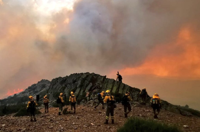 Uno de los incendios forestales que se están desarrollando en Salamanca. AT BRIF