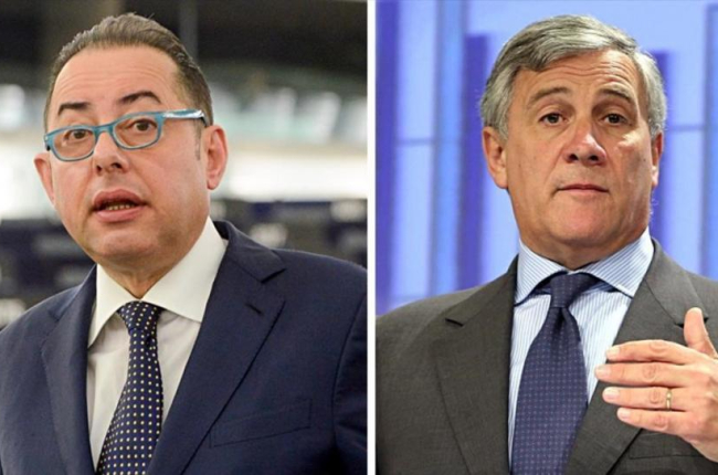 Dos de los candidatos a presidir la Eurocámara, el socialista Gianni Pitella (izquierda) y el conservador Antonio Tajani, ambos italianos.-