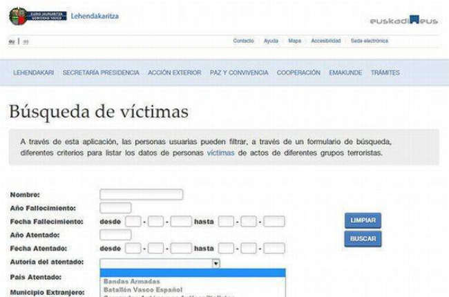 Captura de la web de la Lendekaritza en la que aparece el listado de "grupos terroristas", con la Guardia Civil entre ellos.-