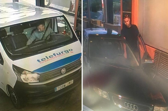 Dos yihadistas con la furgoneta y el Audi usados en los atentados de BCN y Cambrils, captados justo una semana antes en el peaje de Cambrils.-COLPISA