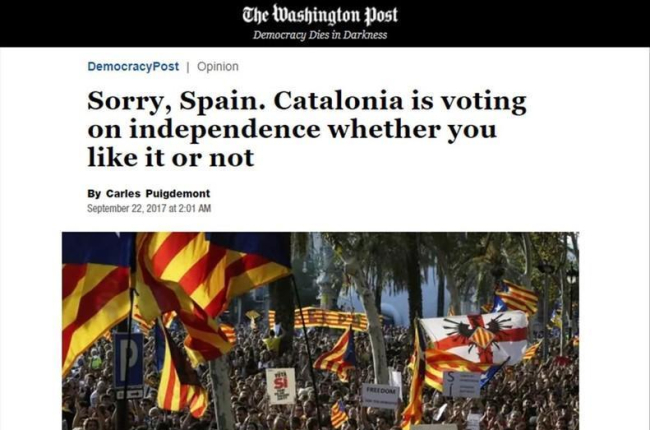 Captura del artículo de Carles Puigdemont en The Washington Post.-EL PERIÓDICO