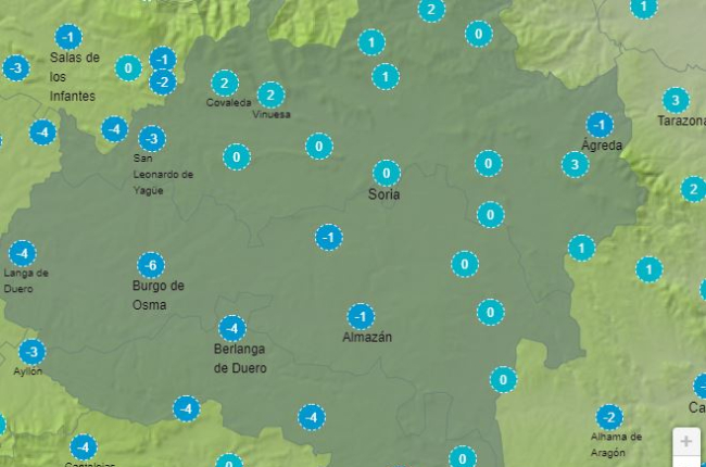 Sensación térmica en la provincia en las primeras horas de esta mañana recogida por la Aemet