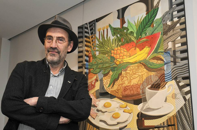 El pintor Fernando Bellver en la exposición de la galería Cortabitarte ayer.-VALENTÍN GUISANDE