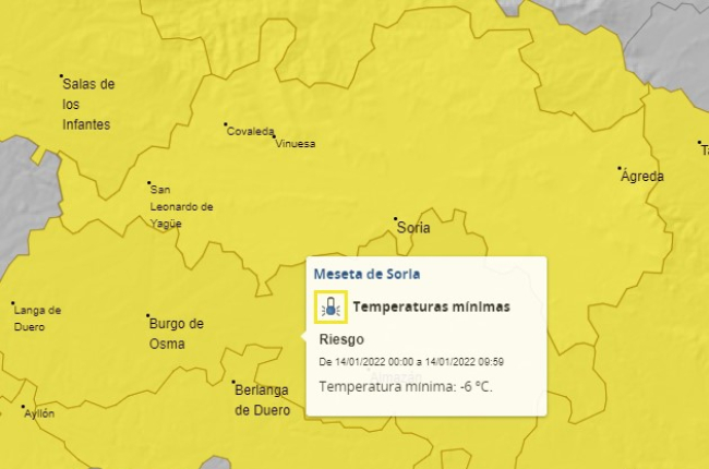 Mapa de la Aemet en el que se recogen las alertas para la provincia. AEMET