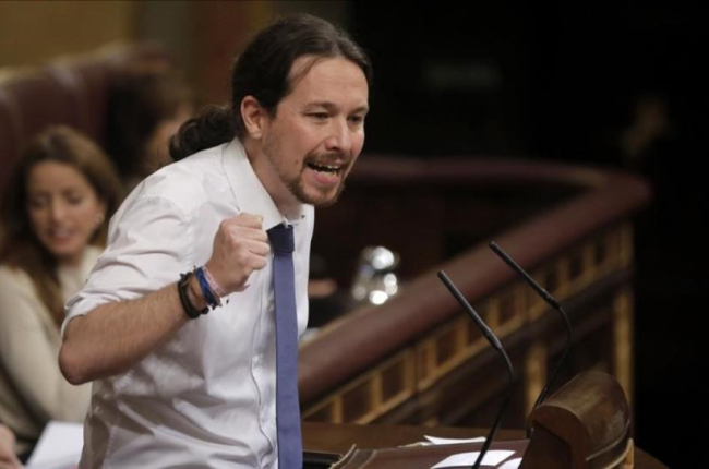 El líder de Podemos, Pablo Iglesias, en el Congreso de los Diputados.-JOSE LUIS ROCA