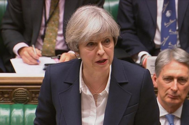 La primera ministra, Theresa May, el miércoles en el Parlamento birtánico.-AGENCIA