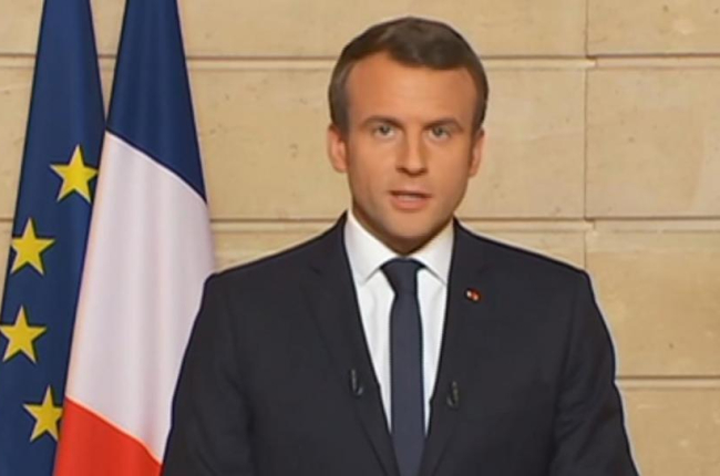 Macron, durante su discurso de este jueves sobre el clima.-
