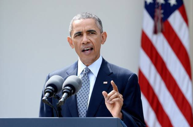 El presidente de EEUU, Barack Obama, durante la conferencia de prensa en la Casa Blanca, Washington.-Foto:   OLIVER DOULIERY / EFE