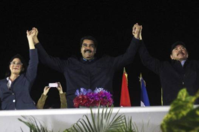 El presidente venezolano Nicolás Maduro y su homólogo Danel Ortega, en Managua, en un acto de respaldo a Venezuela ante EEUU, este sábado.-Foto: EFE / MARIO LÓPEZ