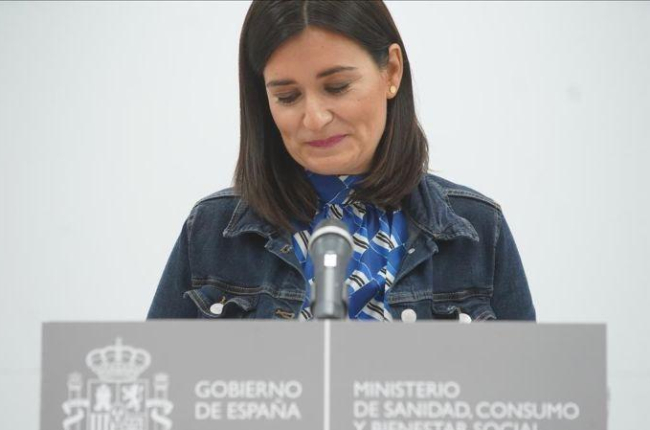 Carmen Montón ministra de Sanidad,  en la rueda de prensa anunciando su dimisión.-JOSE LUIS ROCA