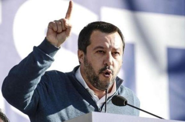 Matteo Salvini, ministro del Interior, habla durante un acto político en la piazza del Popolo, en Roma, el pasado 8 de diciembre.-GIUSEPPE LAMI
