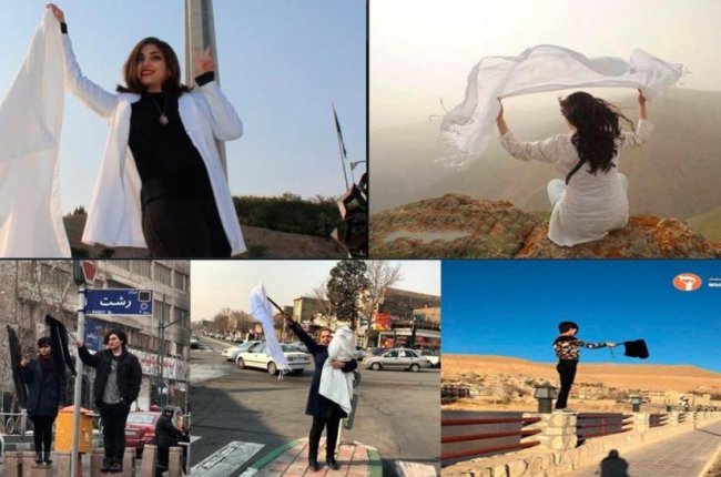 Mujeres iranís se quitan el velo islámico para protestar por su imposición.-TWITTER