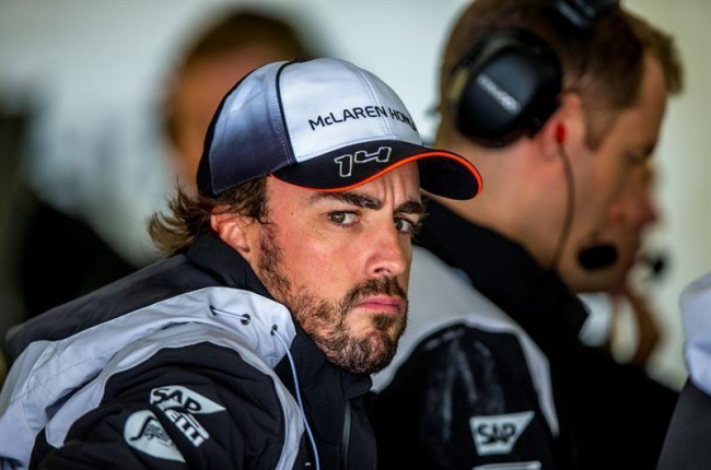 El piloto español de Fórmula Uno, Fernando Alonso de McLaren-Honda durante la primera sesión de entrenamientos libres en el circuito autódromo de Sochi-EFE/Srdjan Suki