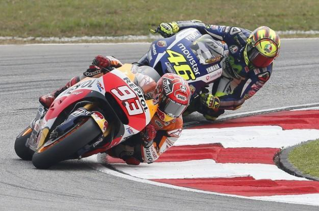 Márquez y Rossi, durante el GP de Malasia, este domingo.-REUTERS