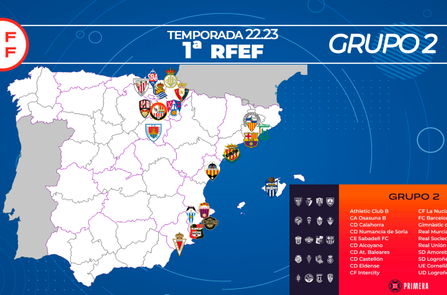 El mapa con los rivales del Numancia en Primera RFEF para esta temporada. CD NUMANCIA