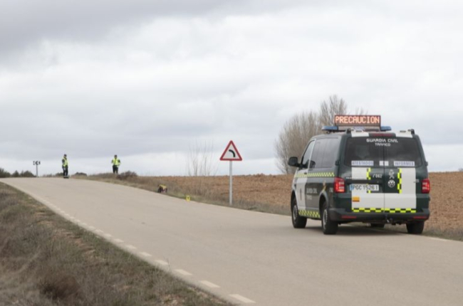 Agentes de la Guardia Civil en el lugar del accidente en la Comarcal de Berlanga.-GONZALO MONTESEGURO